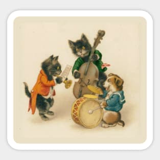 Puppy and Kittens Play in a Band Sticker